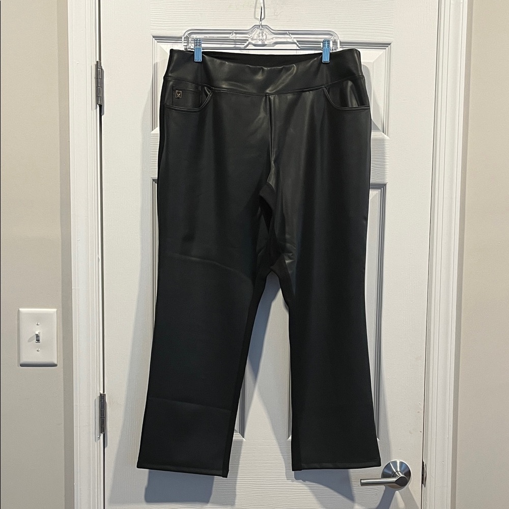 Belle by Kim Gravel Faux Leather Black Straight Leg Pants Size 16P